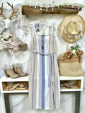 Pineapple style boho stripe boho dress w side slits resort vacay beach vibe
